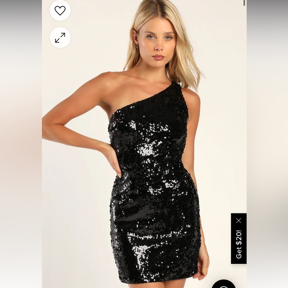 Black Sequin One-Shoulder Dress